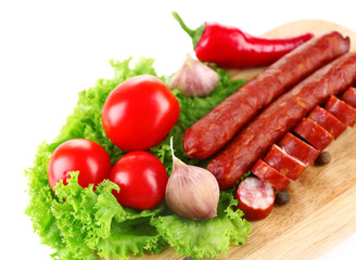 Smoked thin sausages and vegetables