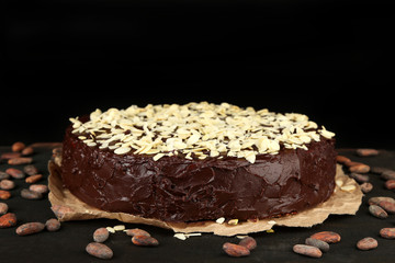 Tasty chocolate cake with almond,