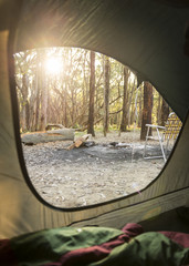 Obraz na płótnie Canvas Camping Sunrise Through Tent