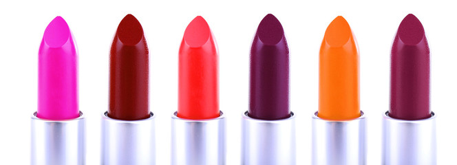 Set of lipsticks isolated on white