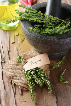 Thyme on table close-up