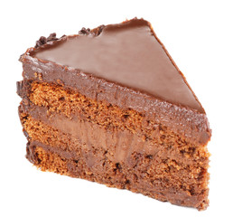 Piece of chocolate cake isolated on white