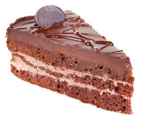Piece of chocolate cake isolated on white