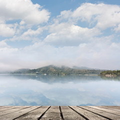 Lake with mist and cloud