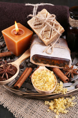 Organic soap with coffee beans, sea salt and milled coffee in