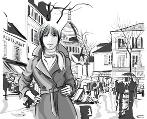 Naklejki  Kobieta na placu Montmartre