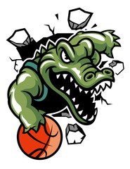 Naklejka premium crocodile basketball mascot break the wall
