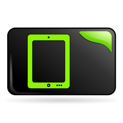 tablette numérique sur bouton web rectangle vert
