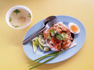 Rice with roasted pork