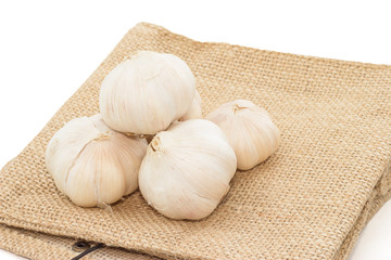 Garlic  heap  on  cloth sack