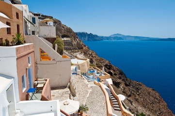 View of Oia village on Santorini also known as Thera, Greece.