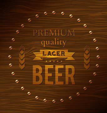 Premium quality lager beer on a wooden surface