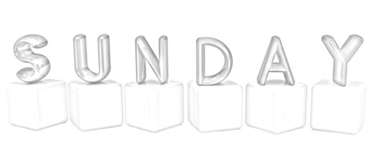 3d letters "Sunday" on white cubes. Pencil drawing