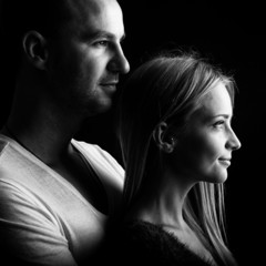 Loving couple, black and white profile picture