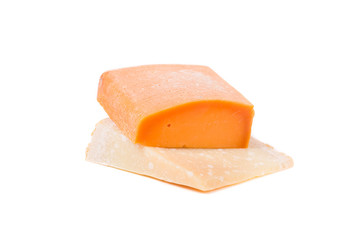 Close up of two cheese types.