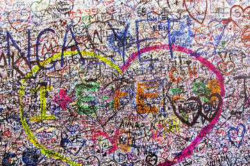 Part from the Wall full of messages from lovers in Juliet's House, Verona, Italy. 