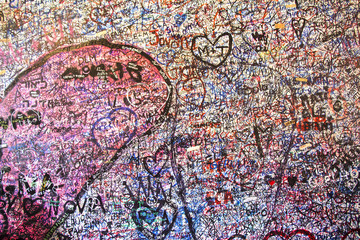 Part from the Wall full of messages from lovers in Juliet's House, Verona, Italy.  