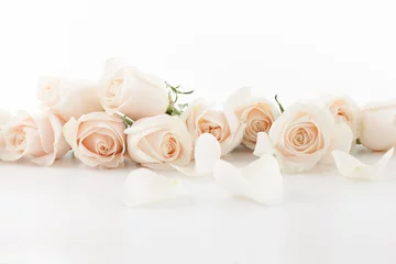 Fotobehang Bloemen White roses and petals