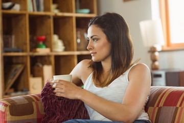 Beautiful brunette relaxing on the couch