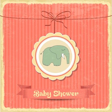 retro baby shower card with little elephant