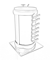 Abstract chrome metal pressure vessel. Pencil drawing