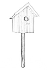 Nest box birdhouse. Pencil drawing