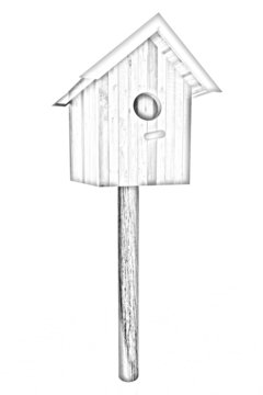 Nest box birdhouse. Pencil drawing