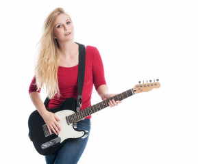 Fototapeta premium Blondes Mädchen mit E-Gitarre