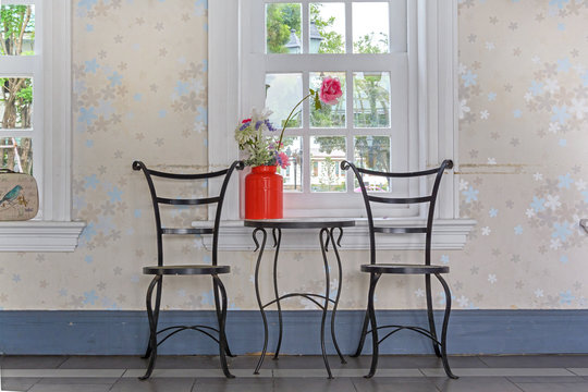 Classic chair and table with flower