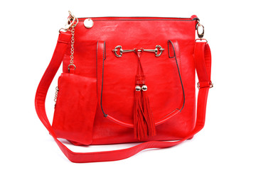 Red modern fashionable leather female bag.