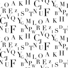 Seamless vector background of letters in a scattered position