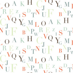 Seamless vector background of letters in a scattered position