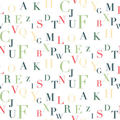 Seamless vector background of letters in a scattered position
