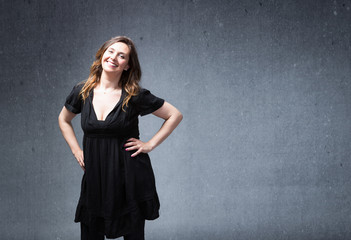 adult woman smiling with empty space on background