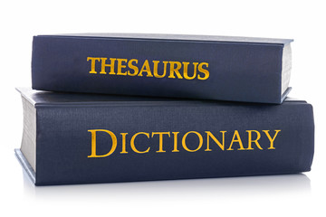 Thesaurus and Dictionary isolated on white - obrazy, fototapety, plakaty