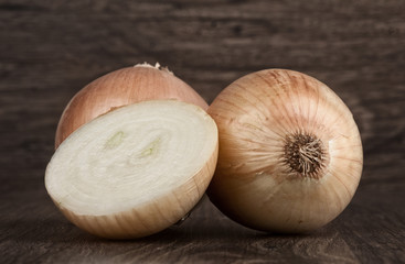 White onion on wood