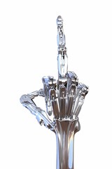Middle finger Sign by robot hand isolated on white