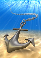 Underwater anchor and volume light. Travel 3d illustration © Inok
