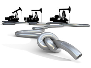Oil crisis. Knot on pipeline, conceptual business illustration