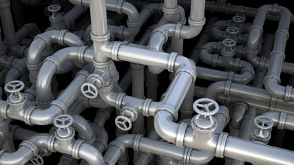 Industrial 3d illustration. Fantasy pipeline in factory