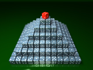 Pyramide made of gamble dices. 3d illustration