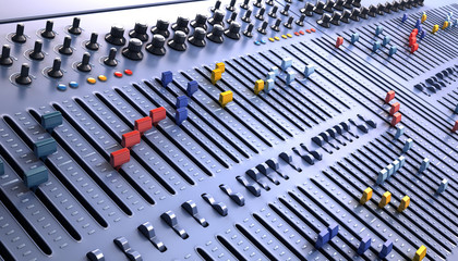 Fantasy Professional mixing console in studio. 3d illustration