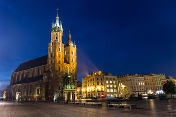 Fototapeta St. Mary's Church at night in Krakow, Poland. obraz