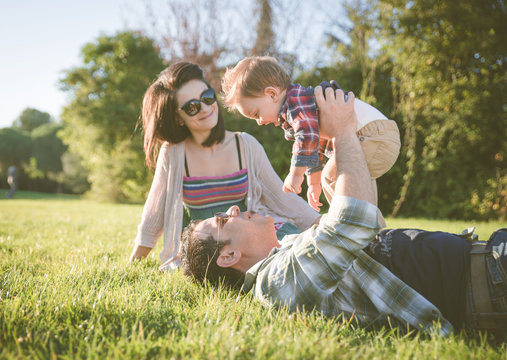 happy family in the grass