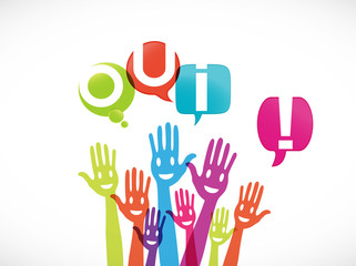 Obraz premium groupe mains souriantes : oui !