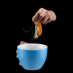 Egg Yolk dripping in to cup.