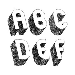 Geometric bold rounded 3d font with hand drawn lines textures, l