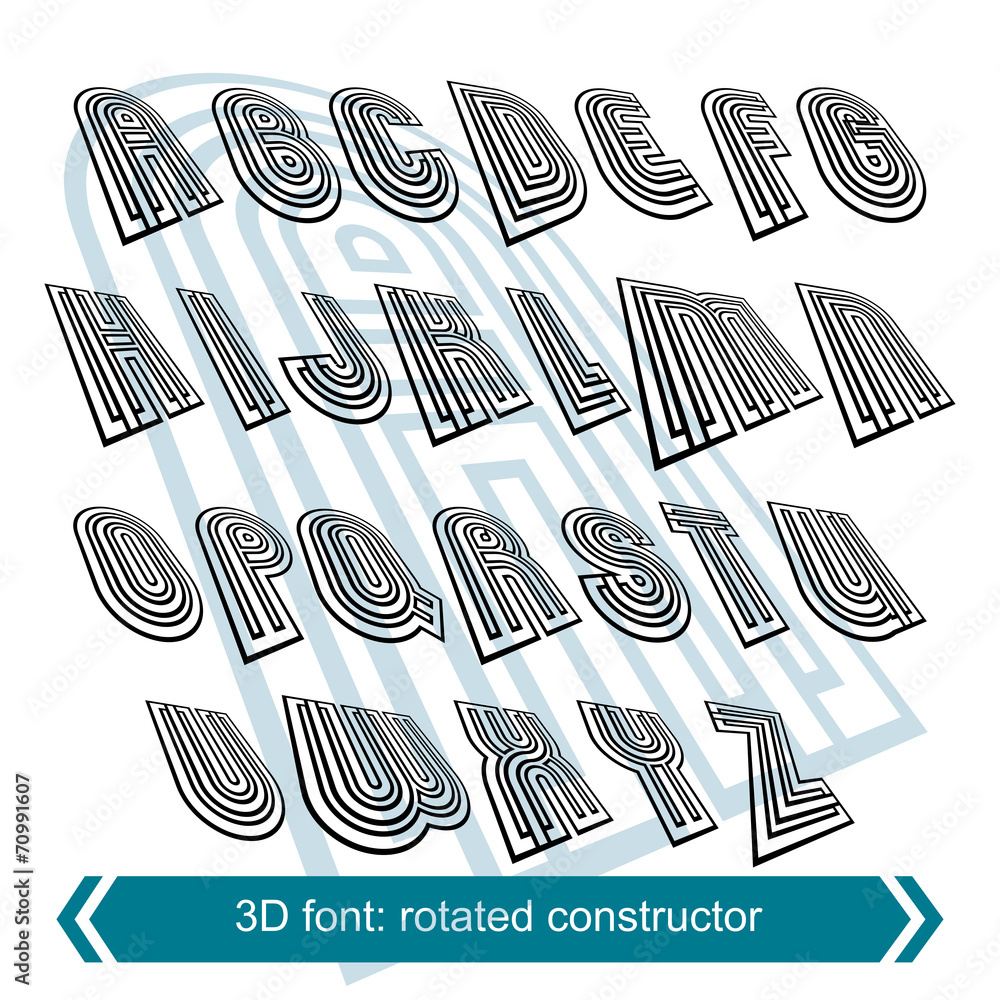 Fototapete 3d retro font in rotation, stylish vector letters design. upperc