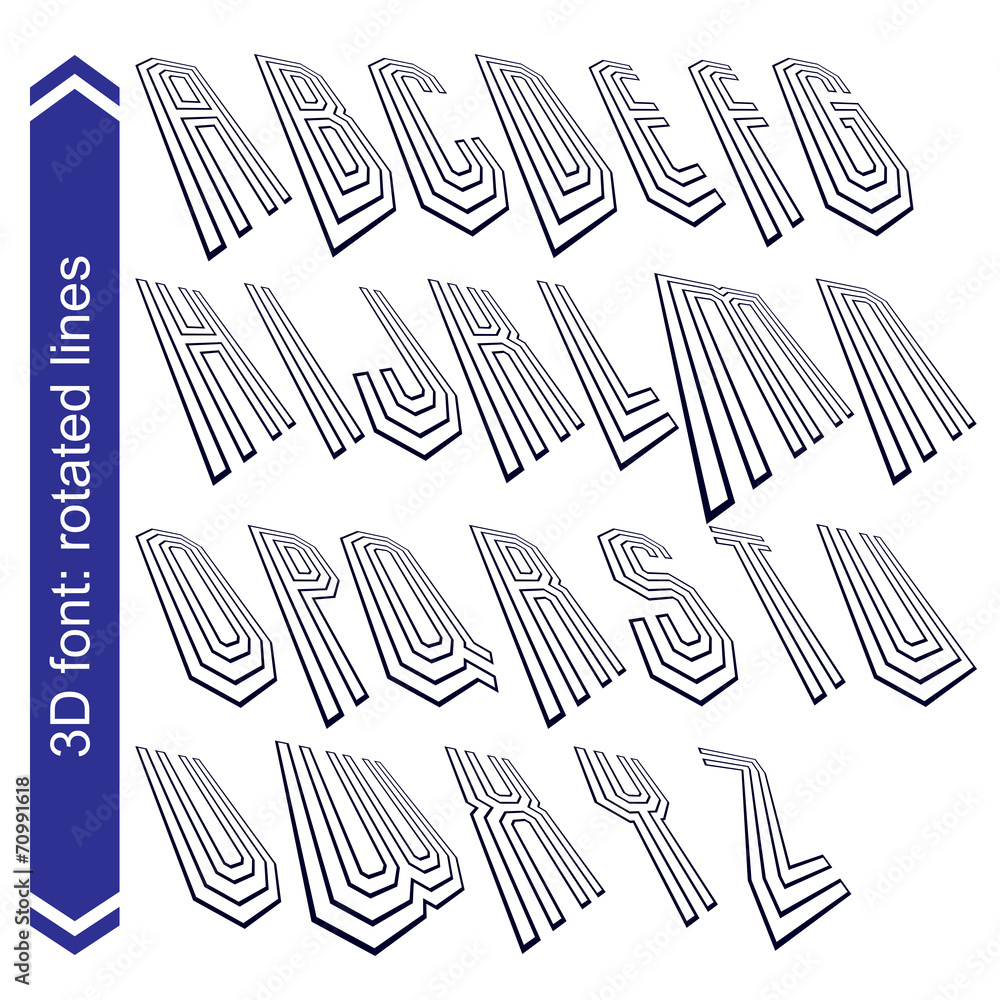 Fototapete geometric typescript in rotation, 3d industrial characters.