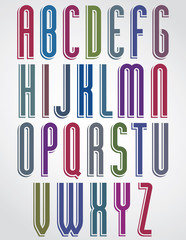 Thin narrow bright animated font, uppercase letters with rounded